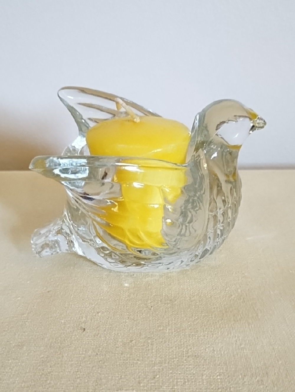 AVON VINTAGE CLEAR GLASS BIRD VOTIVE CANDLE HOLDER